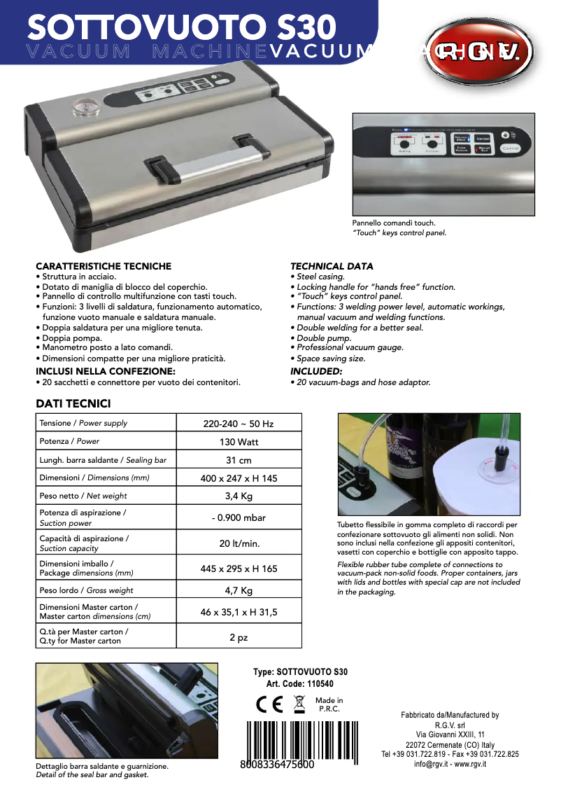 Page 1 de la notice Fiche technique RGV S30