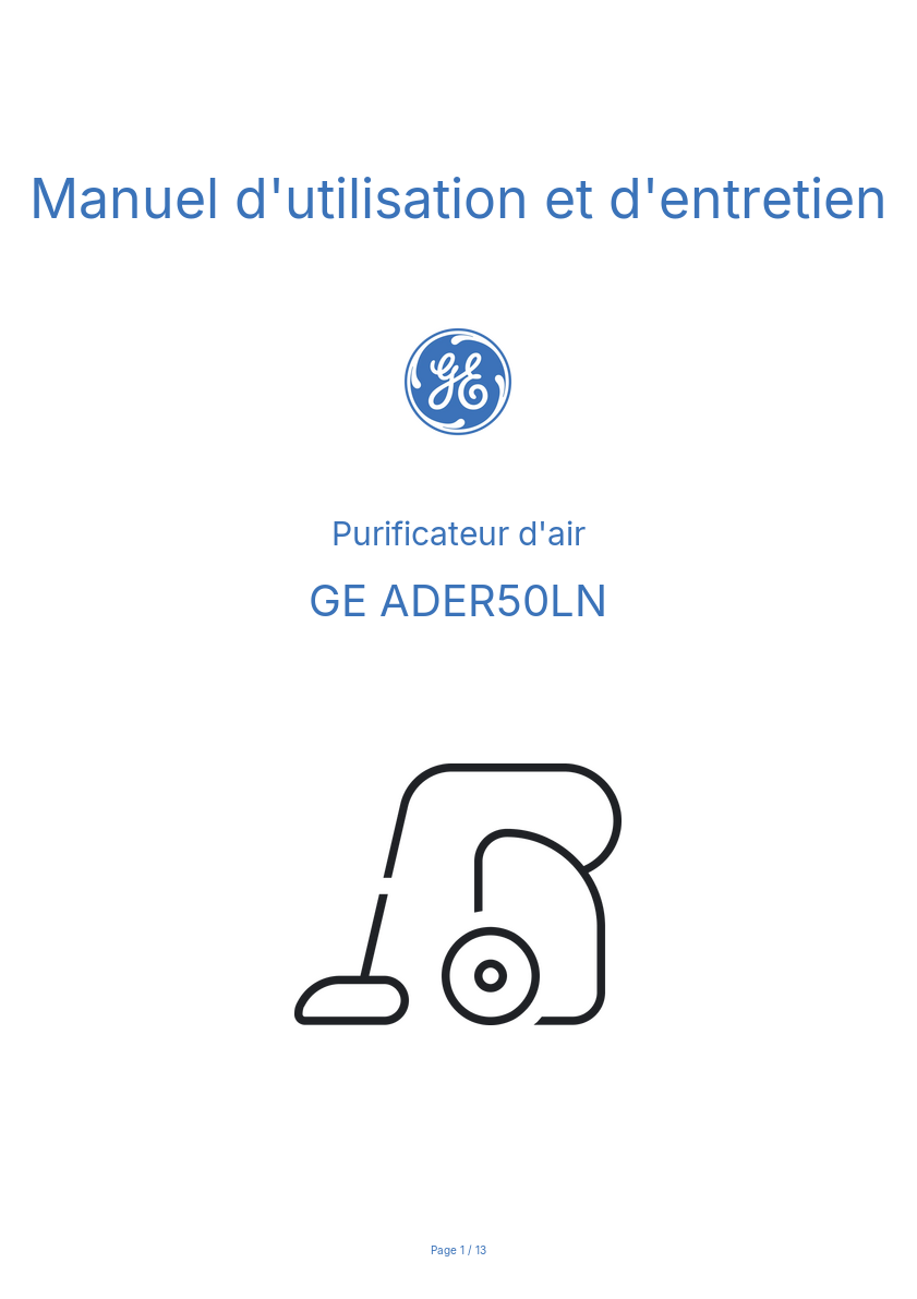 Image de la première page du manuel de l'appareil ADER50LN