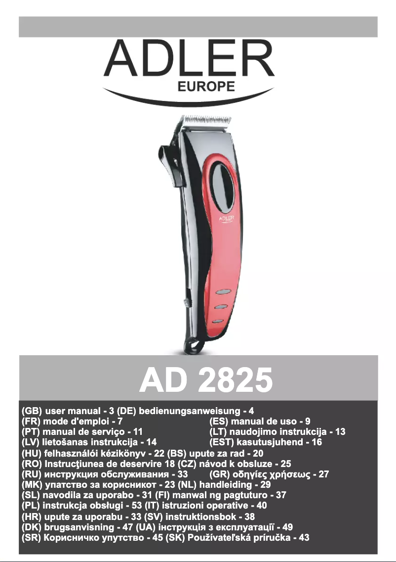 Page 1 de la notice Manuel utilisateur Adler AD 2825