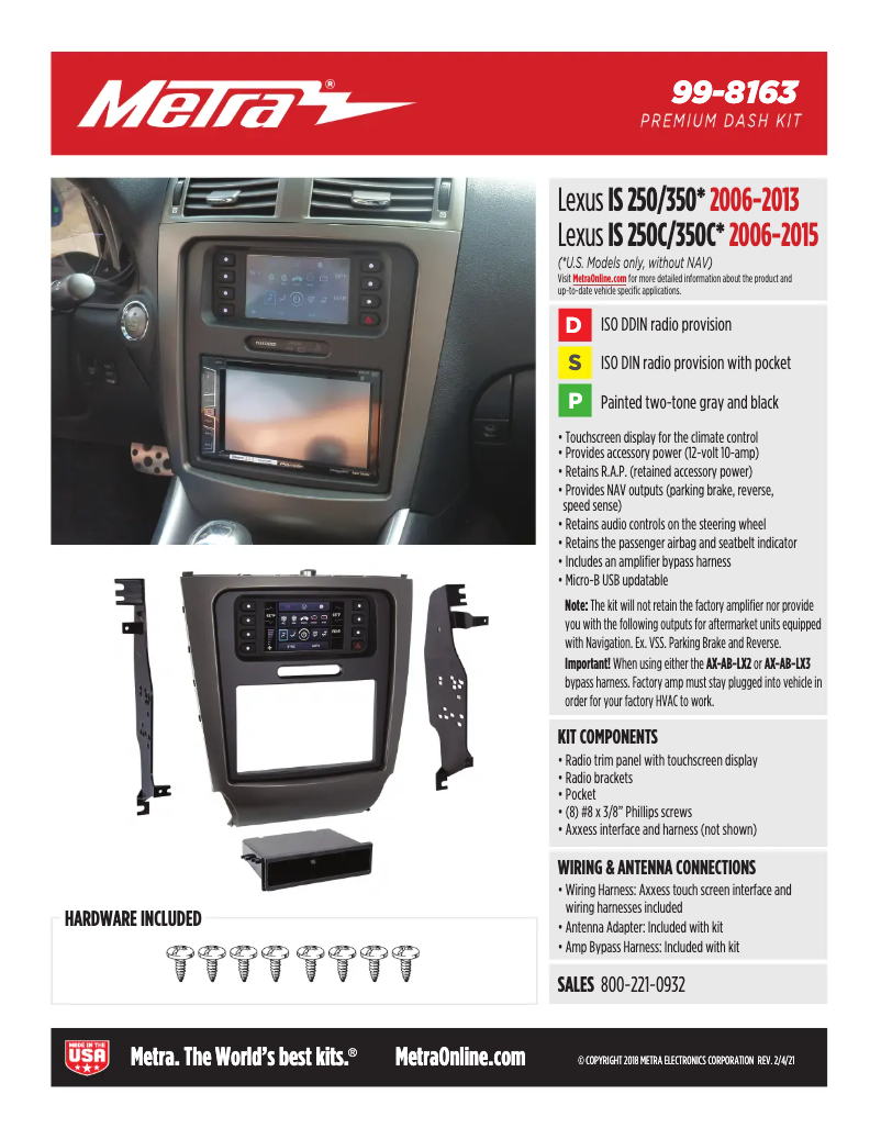 Page 1 de la notice Fiche technique AXESS 99-8163