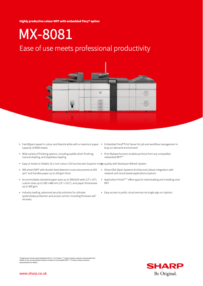 Page 1 de la notice Fiche technique Sharp MX-8081