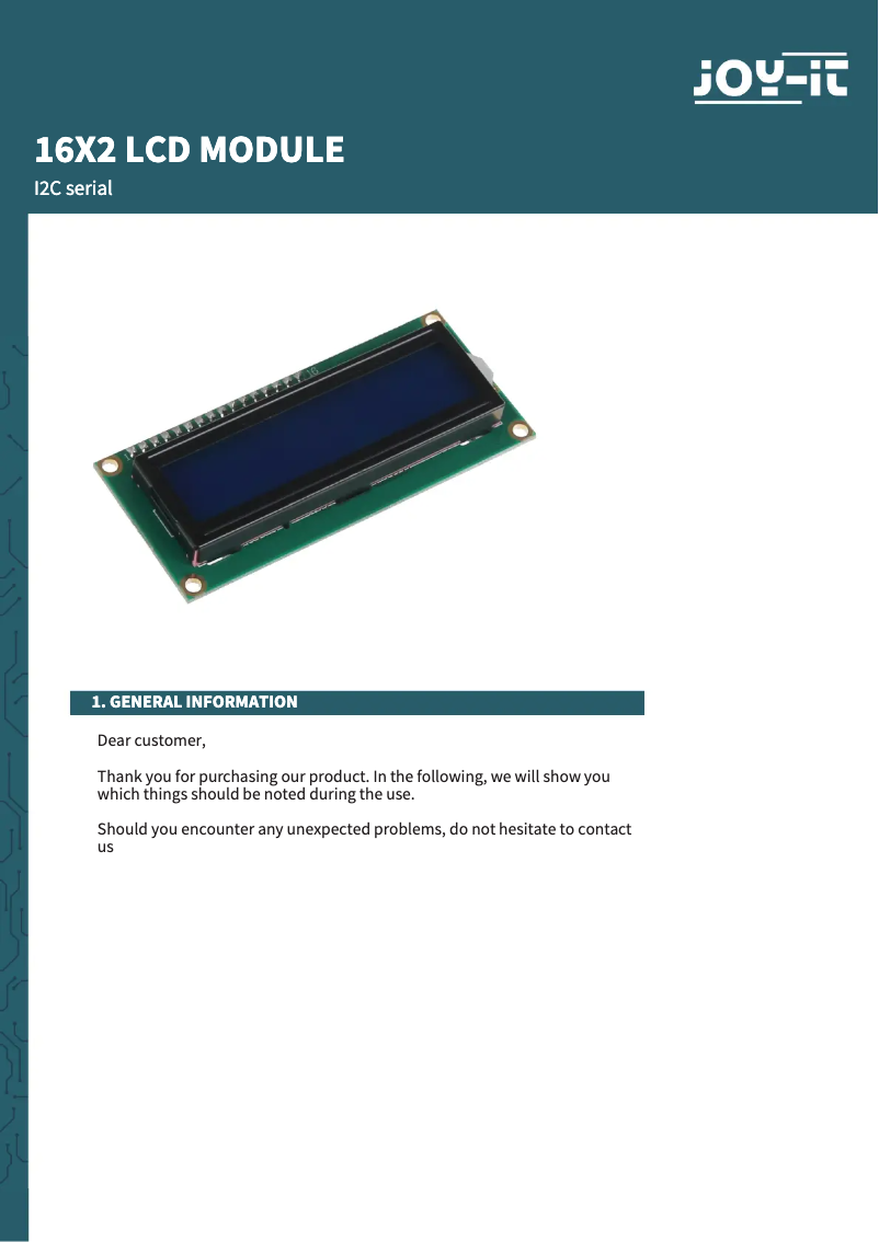 Image de la première page du manuel de l'appareil SBC-LCD16x2