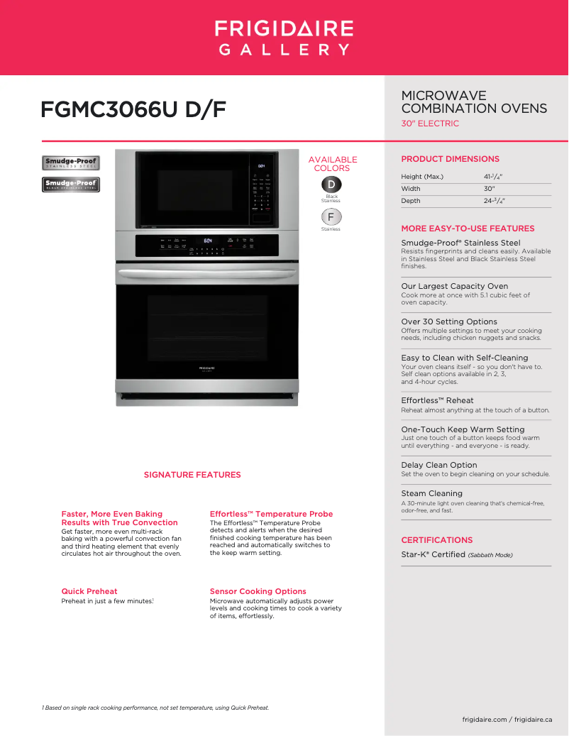 Page n°1 - Fiche technique Frigidaire FGMC3066UD