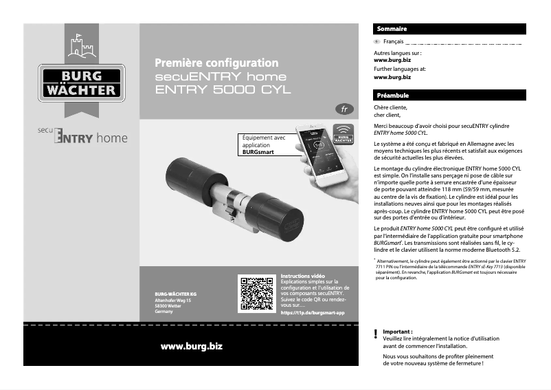 Image de la première page du manuel de l'appareil ENTRY Home 5000 CYL