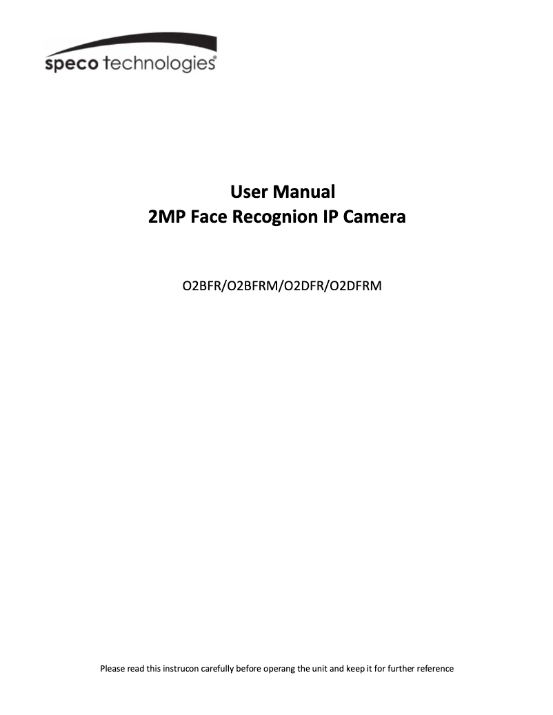 Page n°1 - Manuel utilisateur Speco Technologies O2BFRM