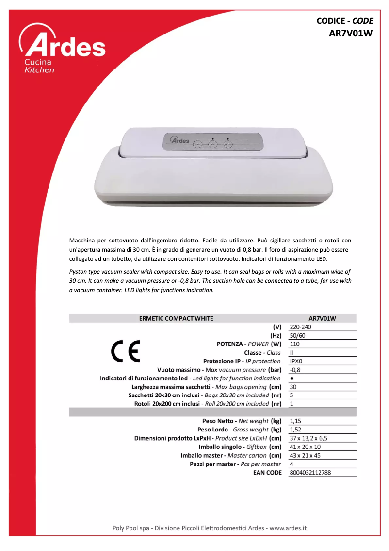 Image de la première page du manuel de l'appareil AR7V01W