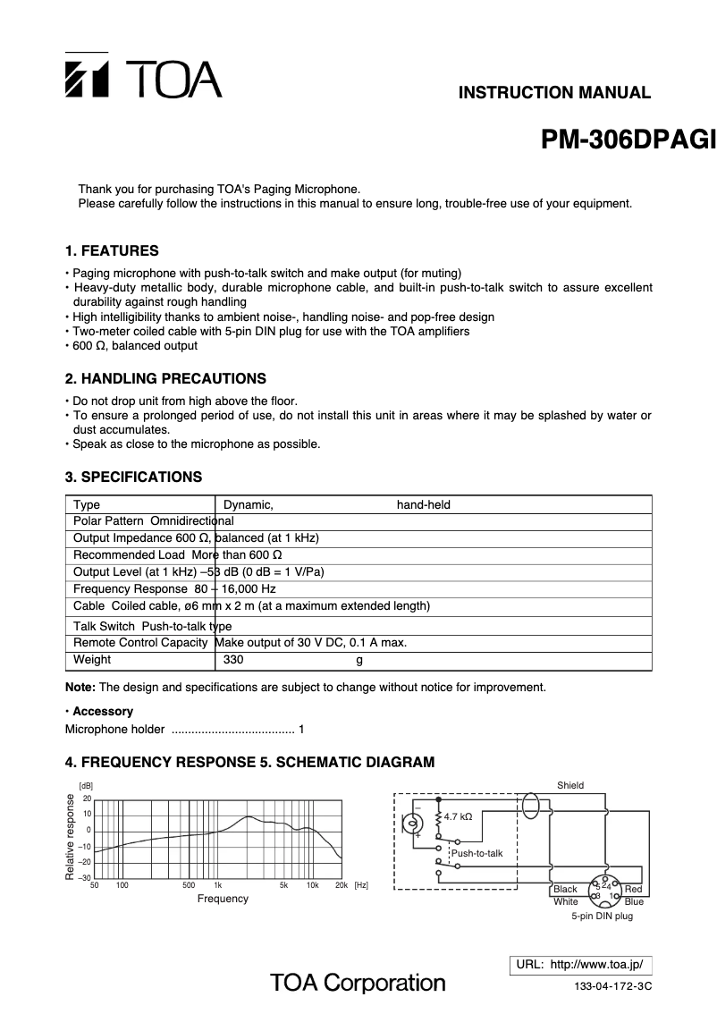 Page 1 de la notice Manuel utilisateur TOA PM-306D