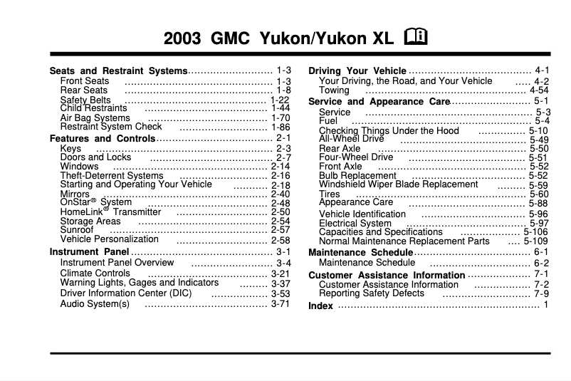 Page 1 de la notice Manuel utilisateur GMC Sonoma (2003)
