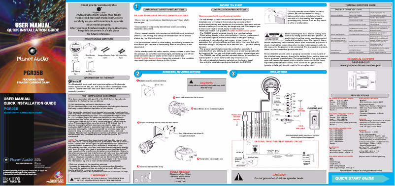 Page 1 de la notice Manuel utilisateur Planet Audio PGR35B
