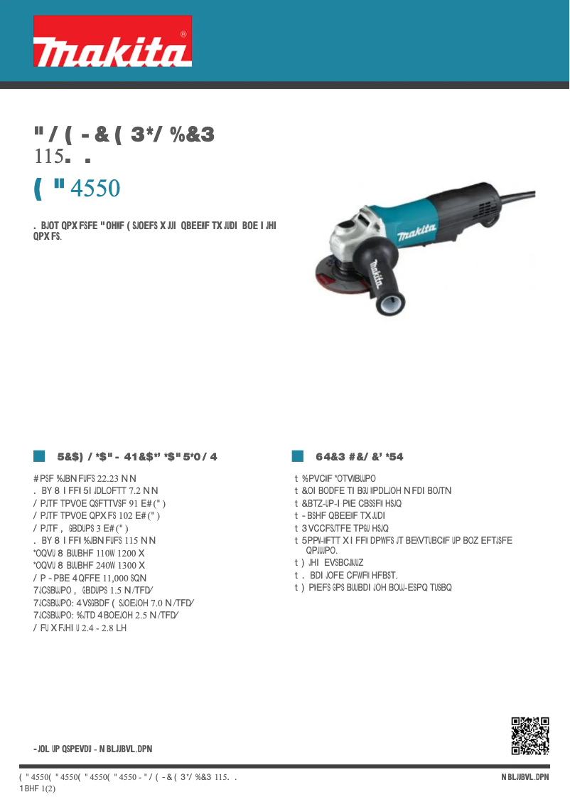 Page 1 de la notice Fiche technique Makita GA4550