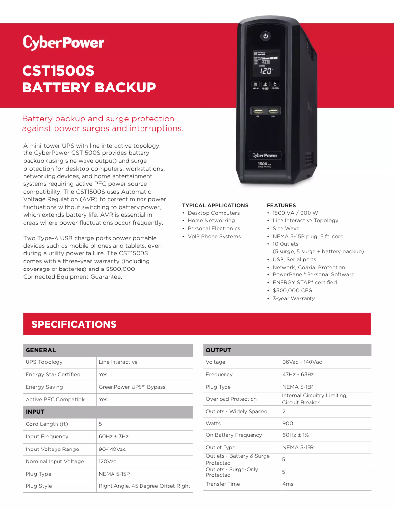 Page n°1 - Fiche technique CyberPower CST1500S