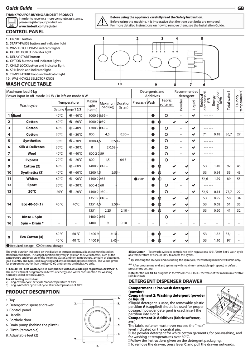 Página 1 del manual Manual de usuario Indesit Ecotime MTWC 91483 W UK