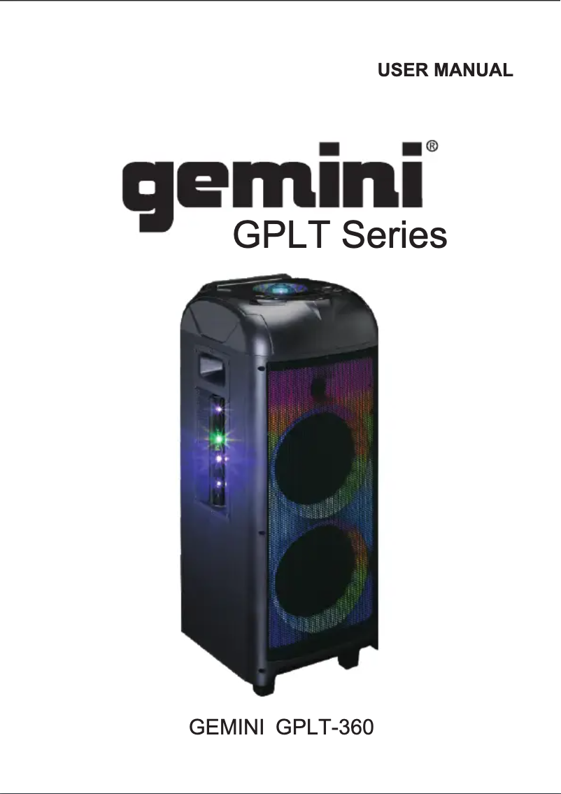 Page 1 de la notice Manuel utilisateur Gemini GPLT-360