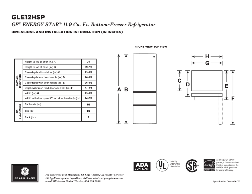 Page n°1 - Manuel utilisateur GE GLE12HSPSS