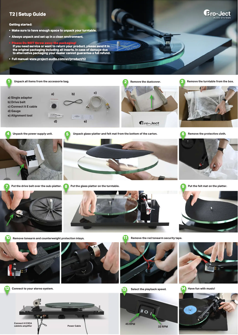 Page 1 de la notice Guide d'installation Pro-Ject T2