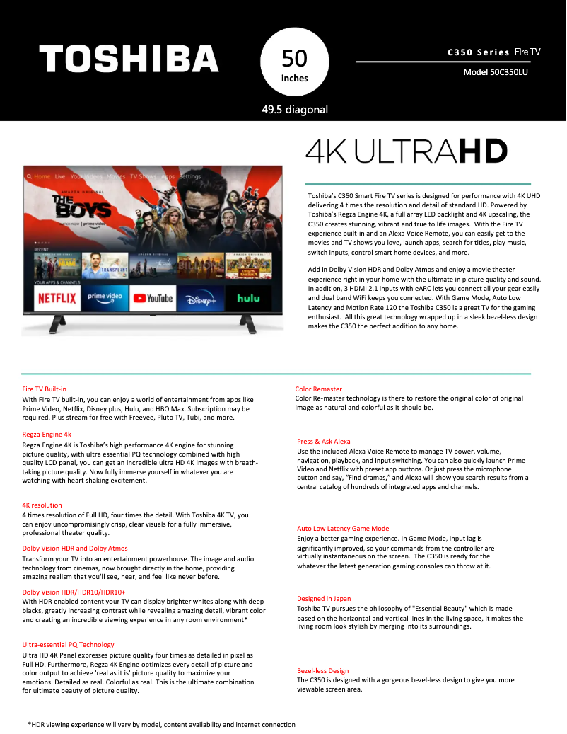 Page n°1 - Fiche technique Toshiba 50C350LU
