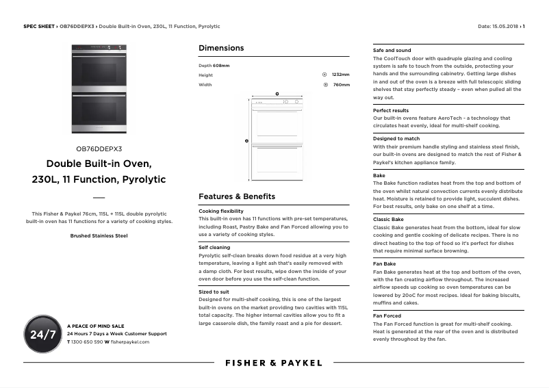 Page n°1 - Fiche technique Fisher & Paykel OB76DDEPX3