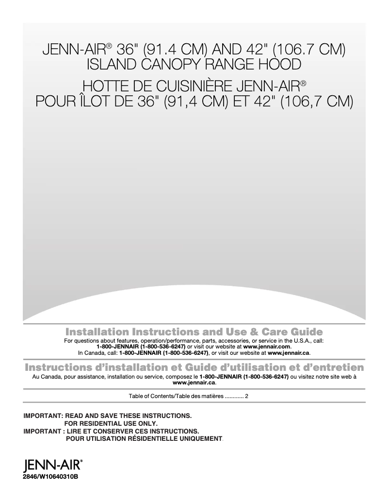Page n°1 - Manuel d'utilisation et d'entretien JennAir JXI8736DS