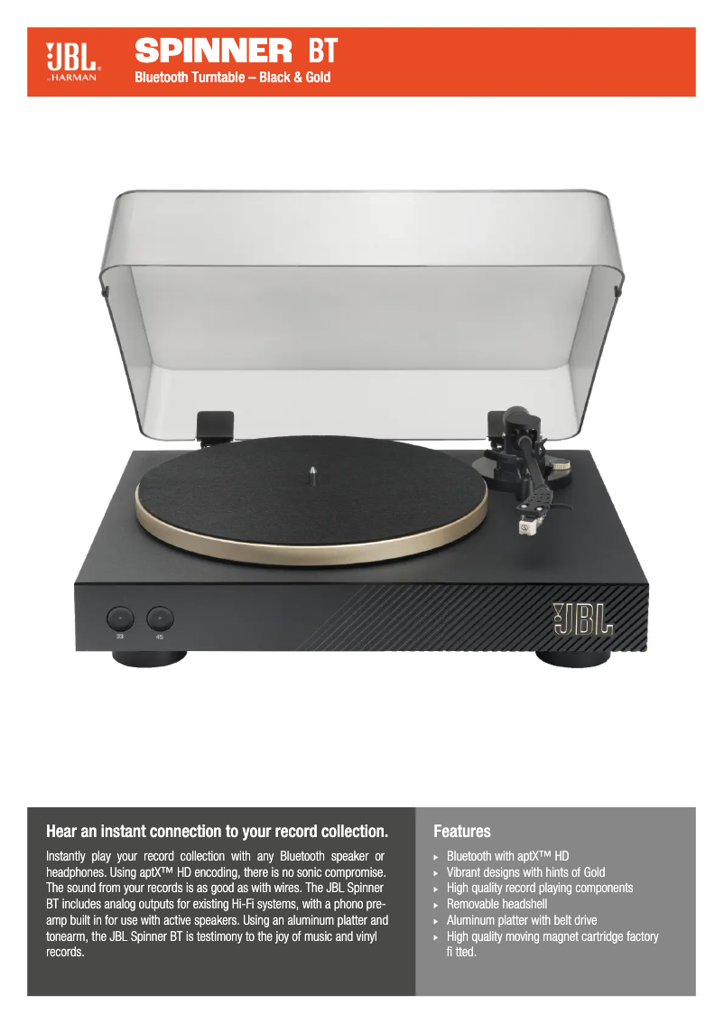 Page 1 de la notice Fiche technique JBL Spinner BT