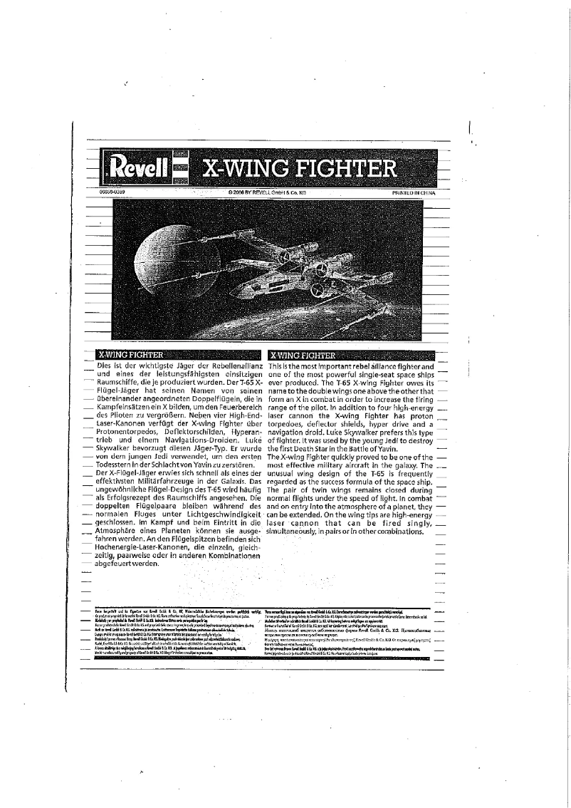 Page 1 de la notice Manuel utilisateur Revell X-wing Fighter (Luke Skywalker)