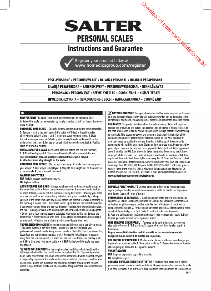 Image de la première page du manuel de l'appareil 9097 SV3R