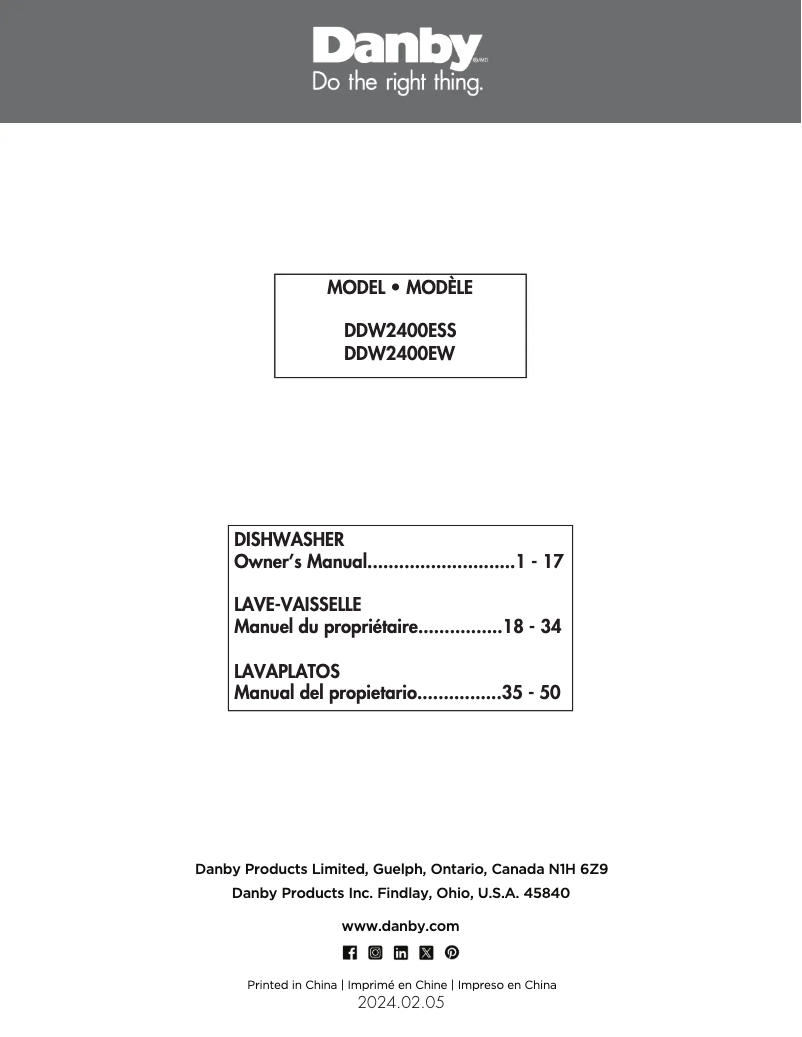 Page n°1 - Manuel utilisateur Danby DDW2400EW