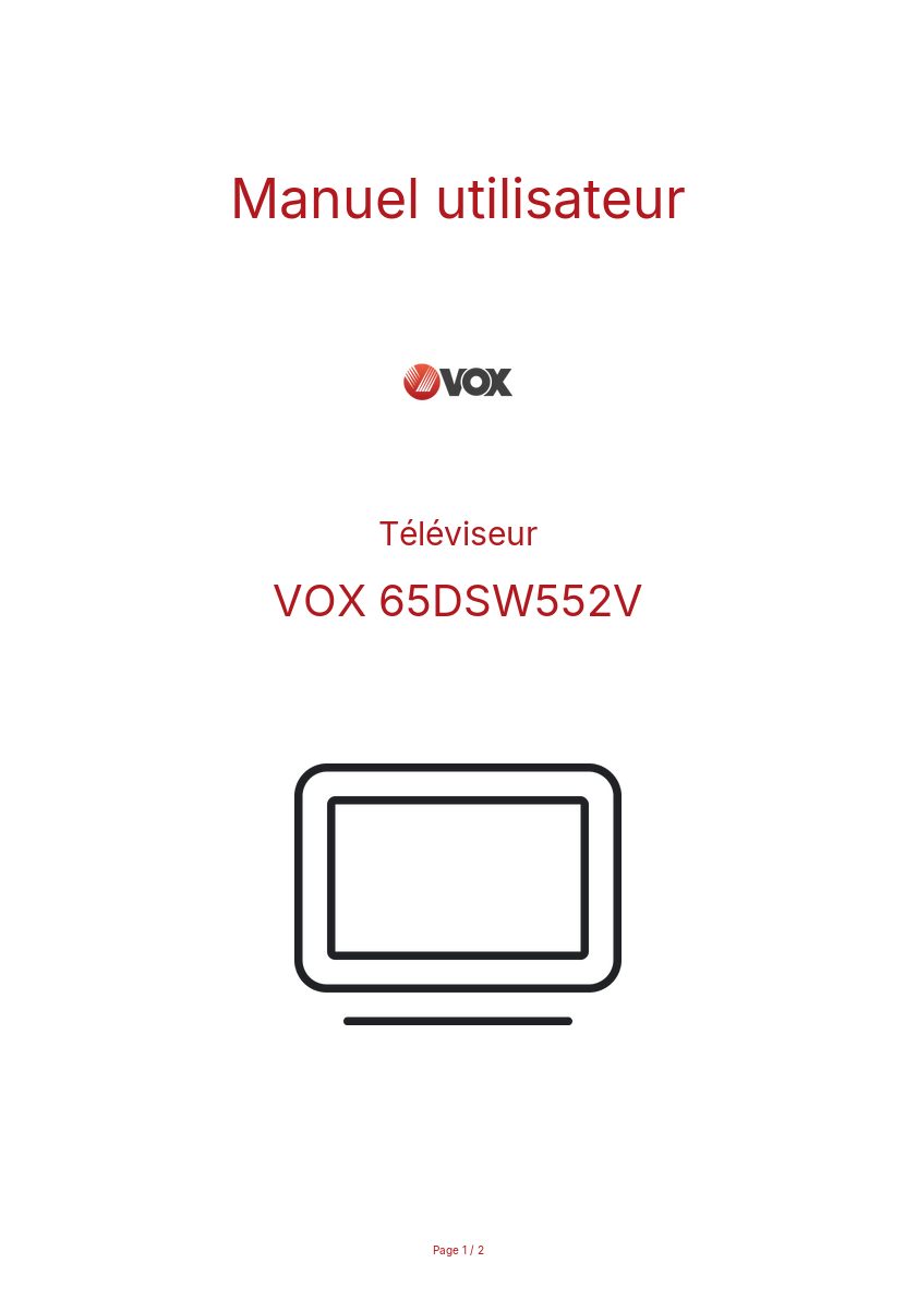 Page n°1 - Manuel utilisateur VOX 65DSW552V
