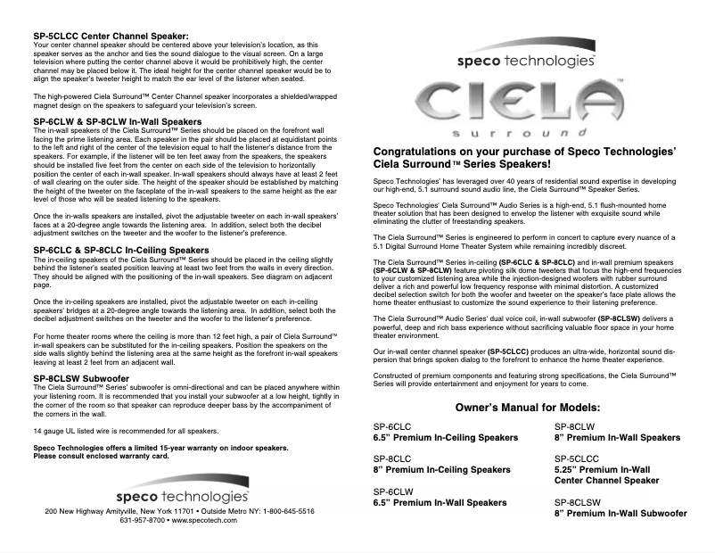 First page image of the manual for SP-5CLCC