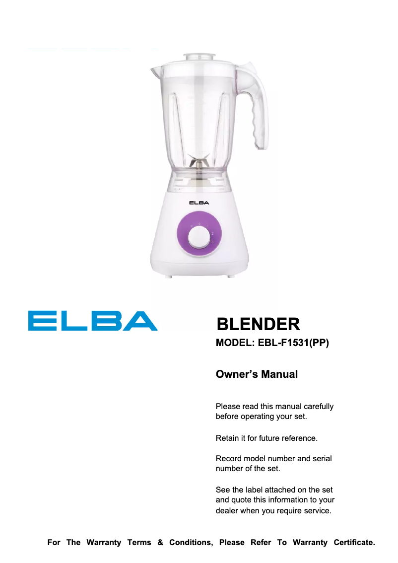 Page n°1 - Manuel utilisateur Elba EBL-F1531(PP)