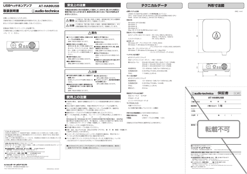 Page 1 de la notice Manuel utilisateur Audio-Technica AT-HA90USB