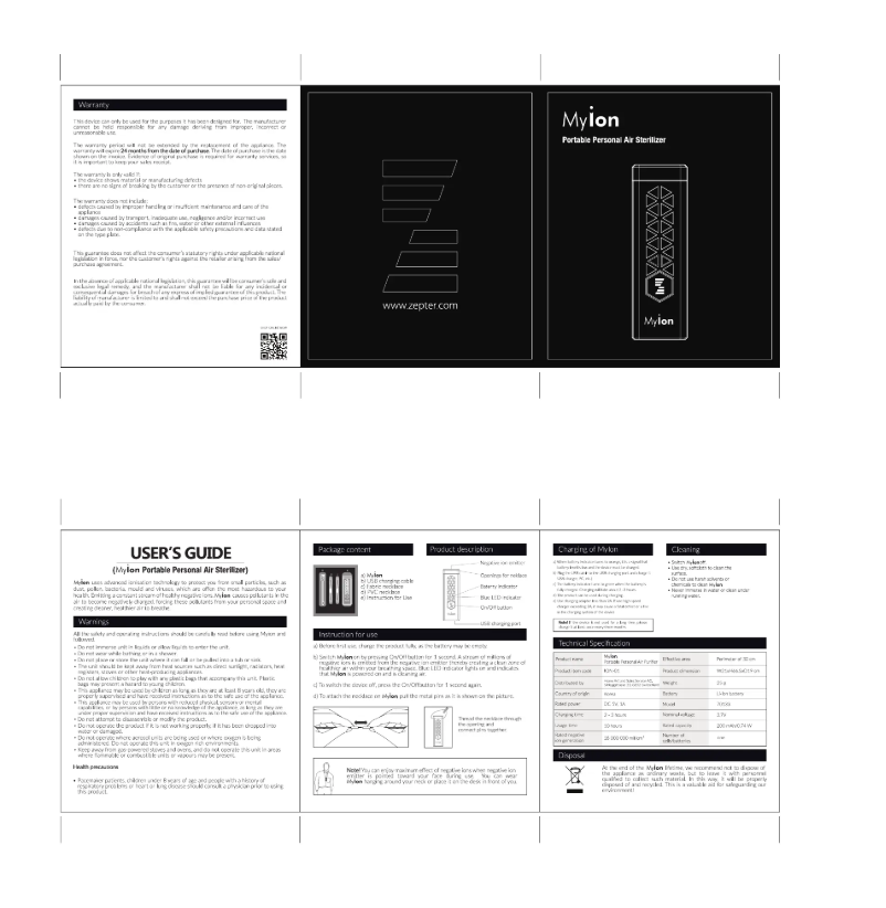 Page n°1 - Manuel utilisateur Zepter MY iOn ION-02