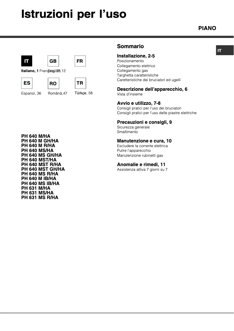 Page 1 de la notice Manuel utilisateur Hotpoint PH 640MST (AN) R/HA
