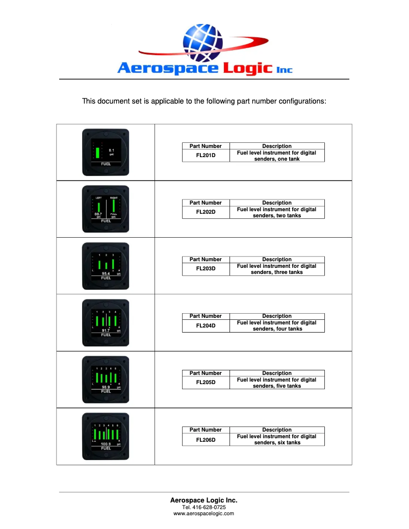 Page n°1 - Manuel utilisateur Aerospace Logic FL203