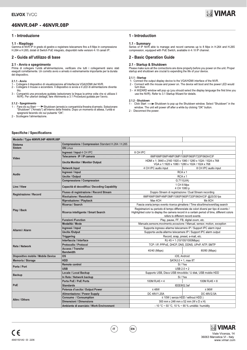 Page n°1 - Instructions / montage Vimar ELVOX 46NVR.08P