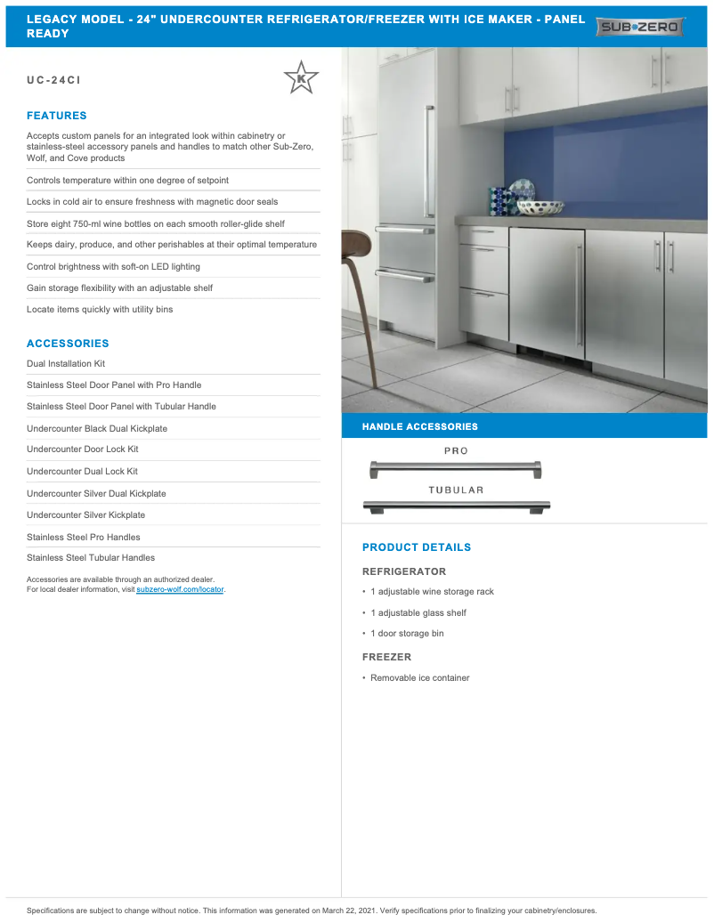 Page 1 de la notice Manuel utilisateur Sub-Zero UC-24CI-RH