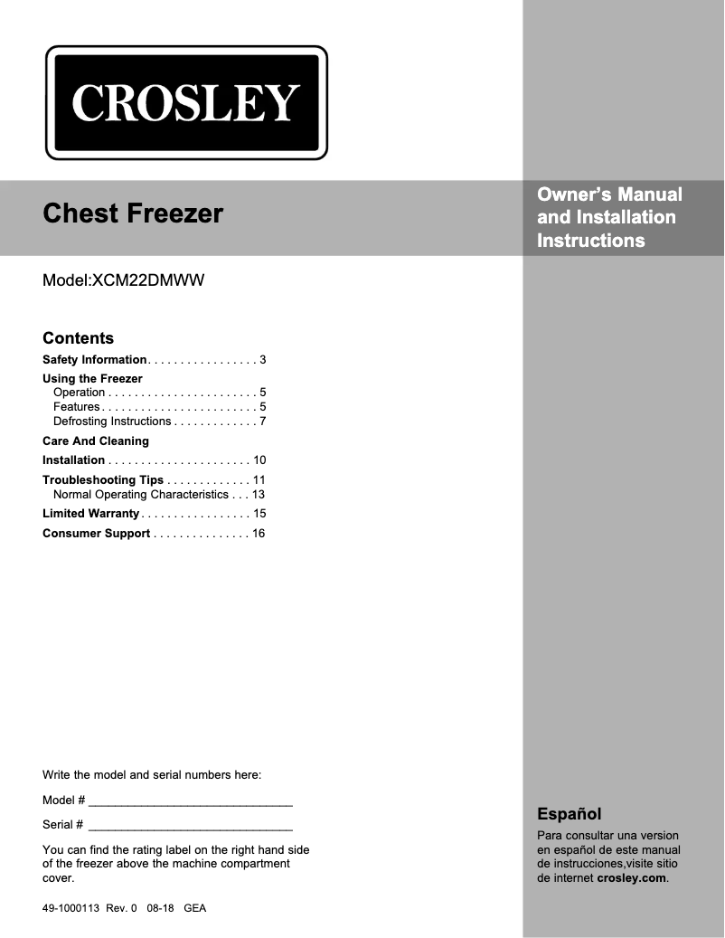 Page n°1 - Manuel utilisateur Crosley ​​XCM22DLWW