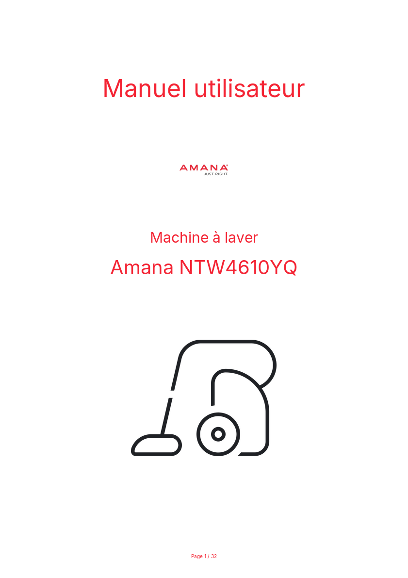 Page n°1 - Manuel utilisateur Amana NTW4610YQ