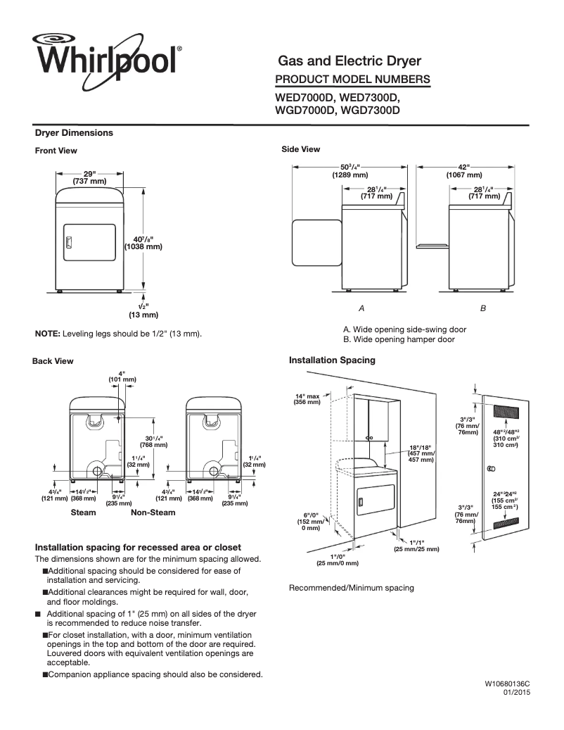 Página 1 del manual Ficha técnica Whirlpool WGD7000D