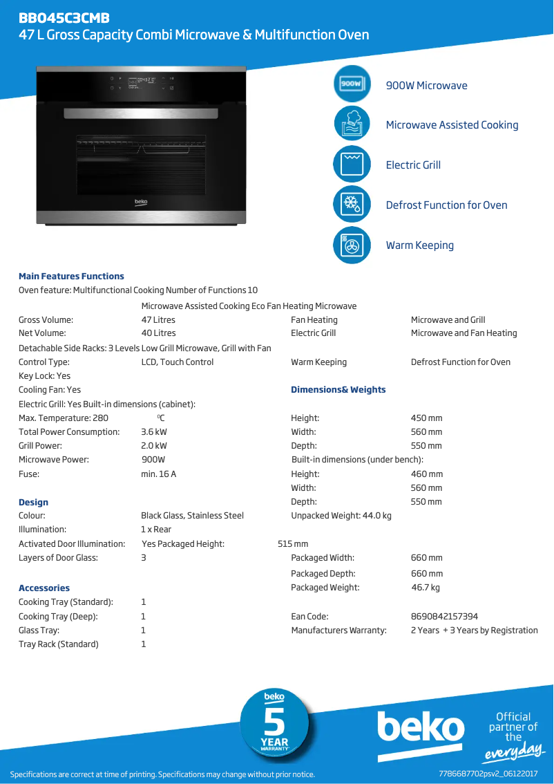 Page n°1 - Fiche technique Beko BBO45C3MB