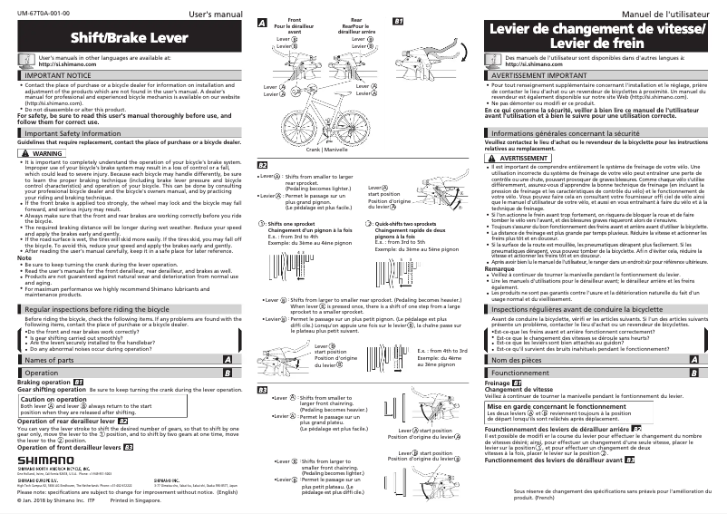 Page 1 de la notice Manuel utilisateur Shimano ST-M370-L