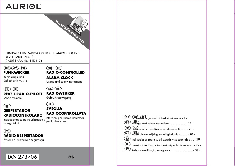 Page 1 de la notice Manuel utilisateur Auriol IAN 273706