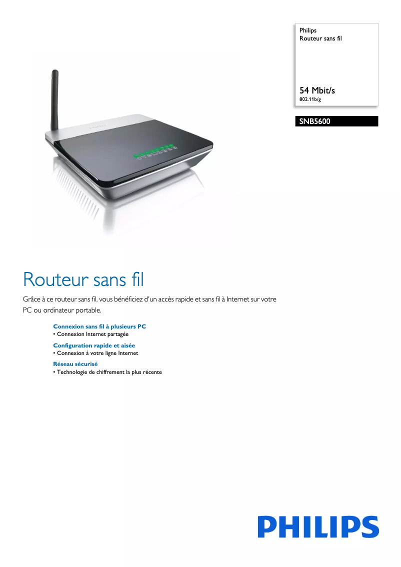 Page 1 de la notice Fiche technique Philips SNB5600