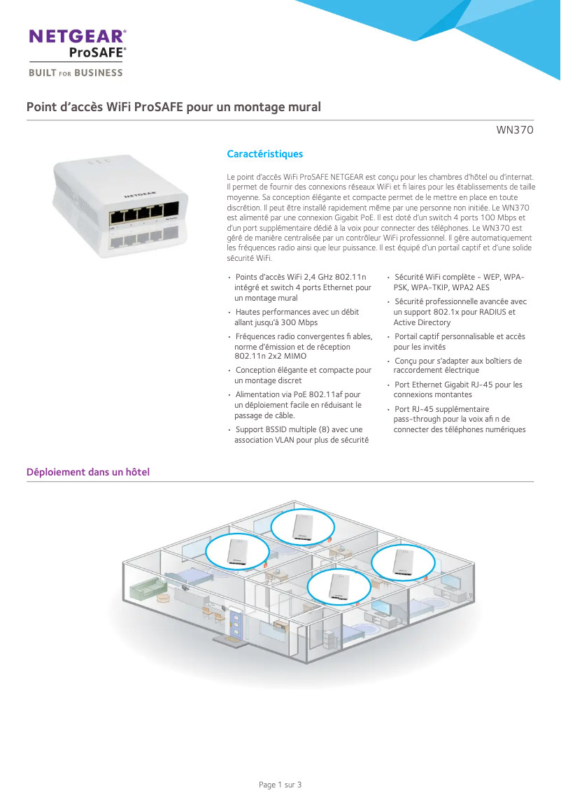 Page 1 de la notice Fiche technique Netgear WN370