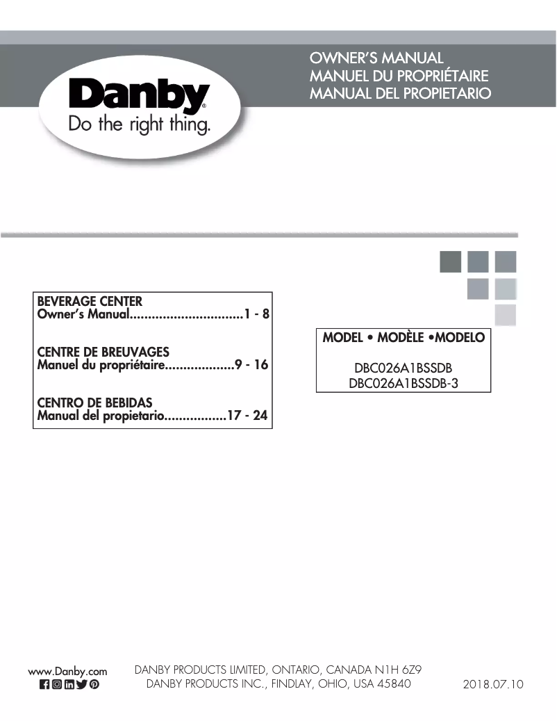 Page n°1 - Manuel utilisateur Danby DBC026A1BSSDB