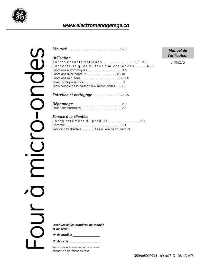 Page 1 of the manual User Manual GE JVM6175SLVC