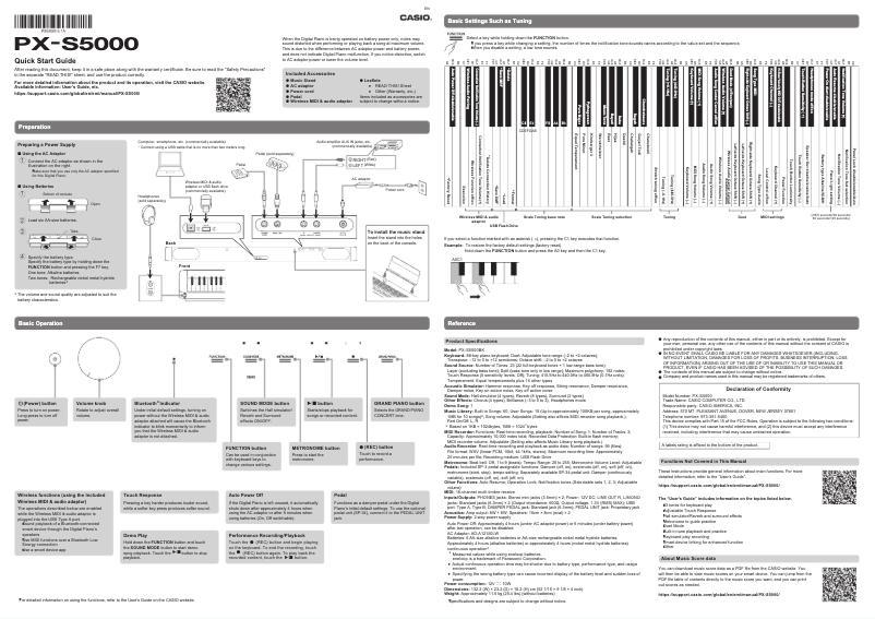 Page 1 de la notice Guide de démarrage rapide Casio Privia PX-S5000