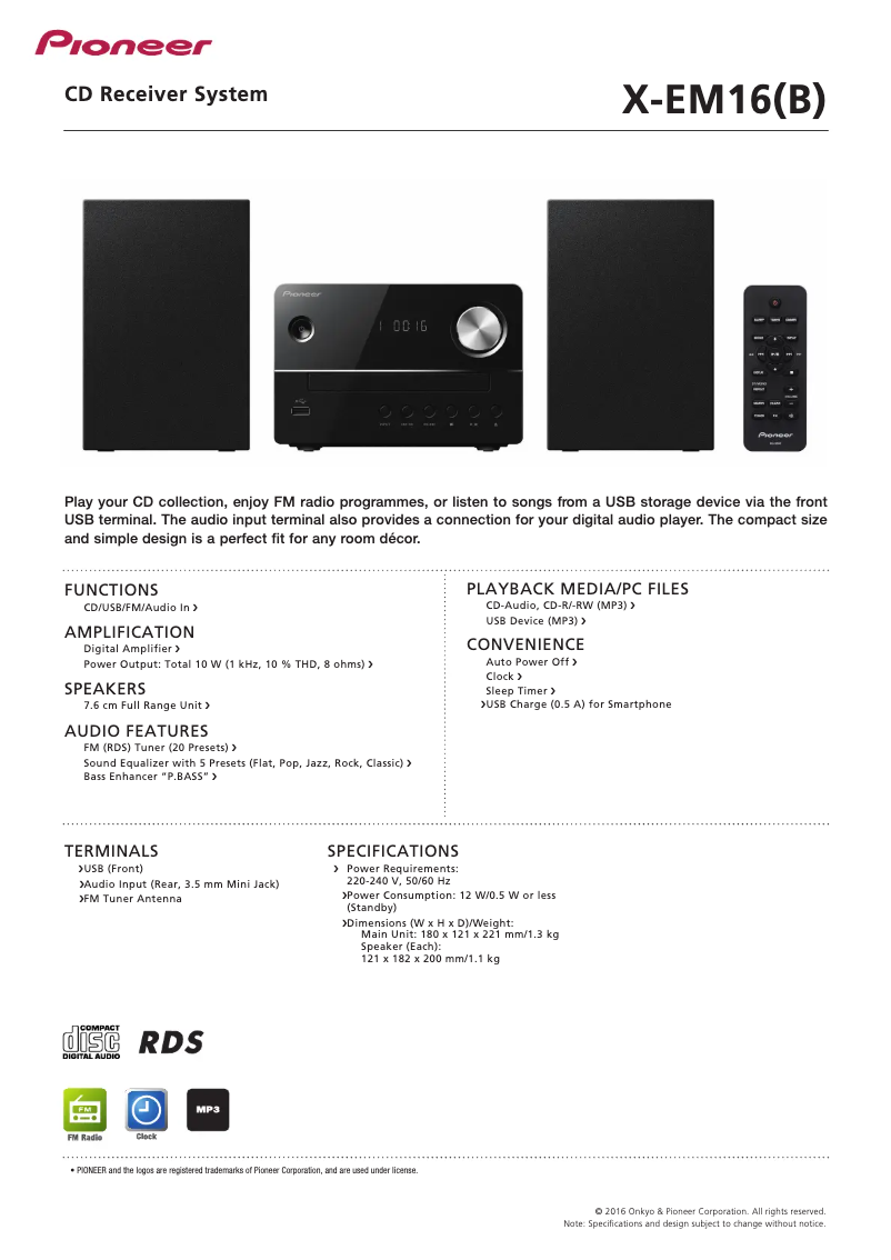 Page n°1 - Fiche technique Pioneer X-EM16