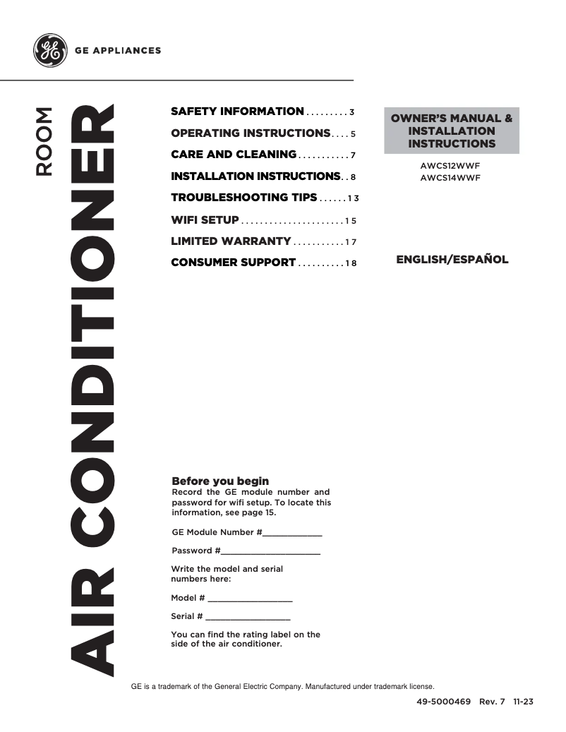 Image de la première page du manuel de l'appareil AWCS14WWF