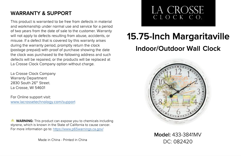 Page n°1 - Manuel utilisateur La Crosse Technology 433-3841MV