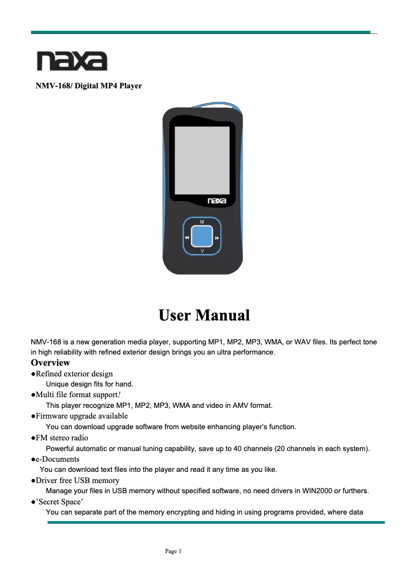 Image de la première page du manuel de l'appareil NMV-168